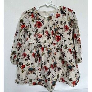 Baby Gap Floral Dress Toddler Girls 3 Years Long Sleeve Cream